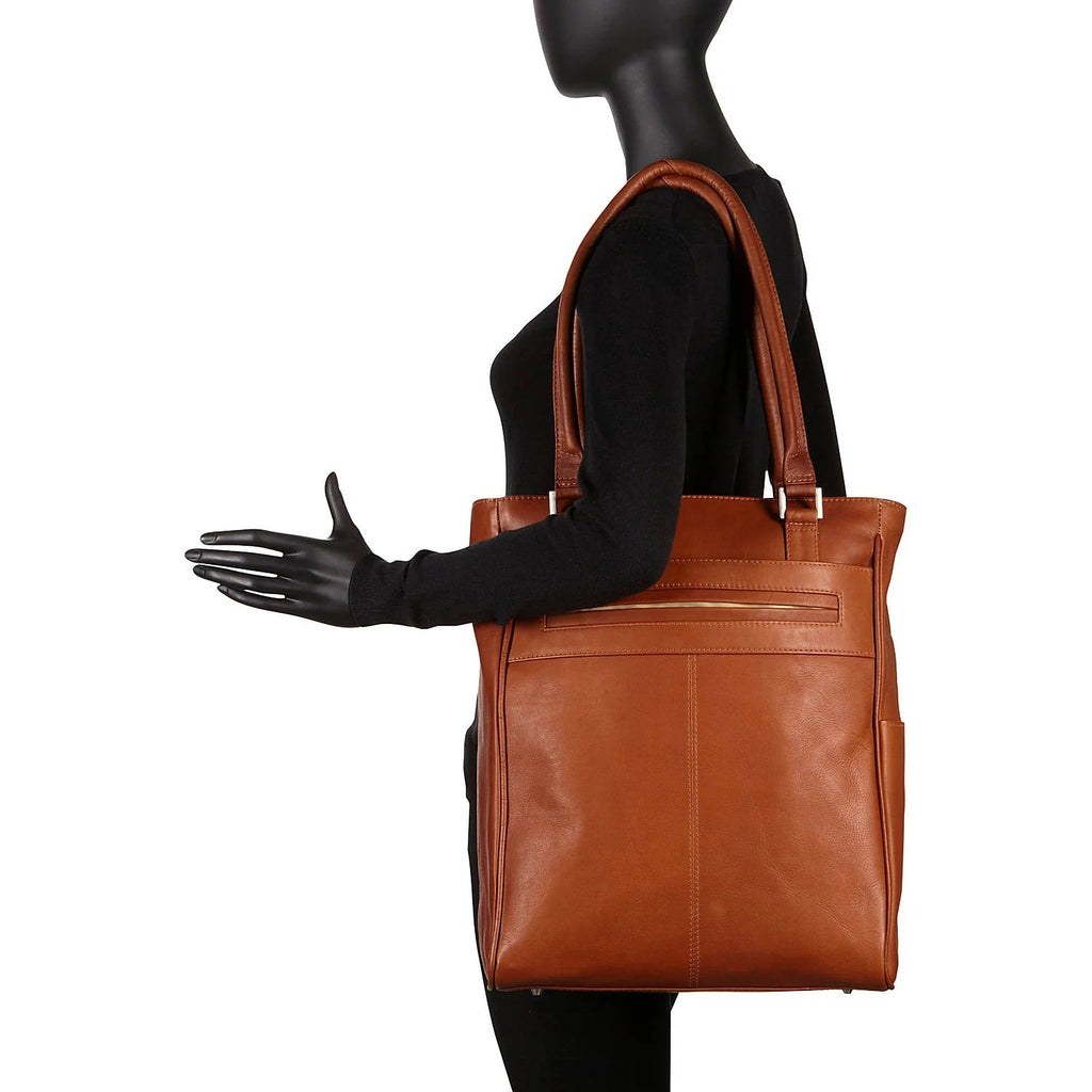Piel Leather Vertical Laptop Leather Tote Bag