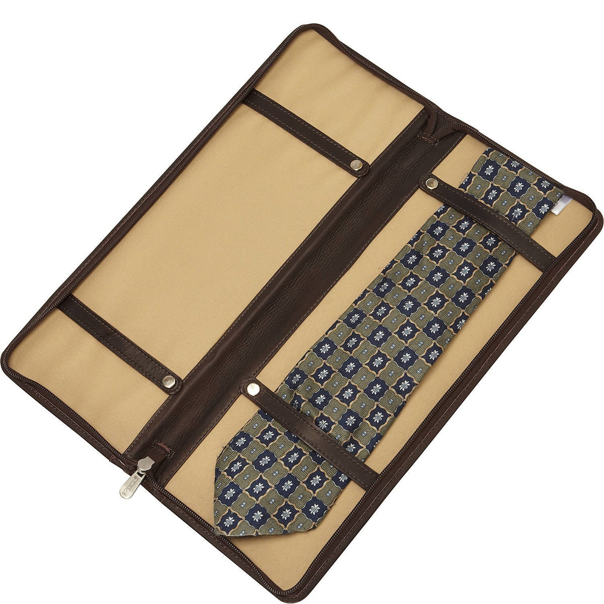 Piel Leather Zippered Tie Case with Snaps