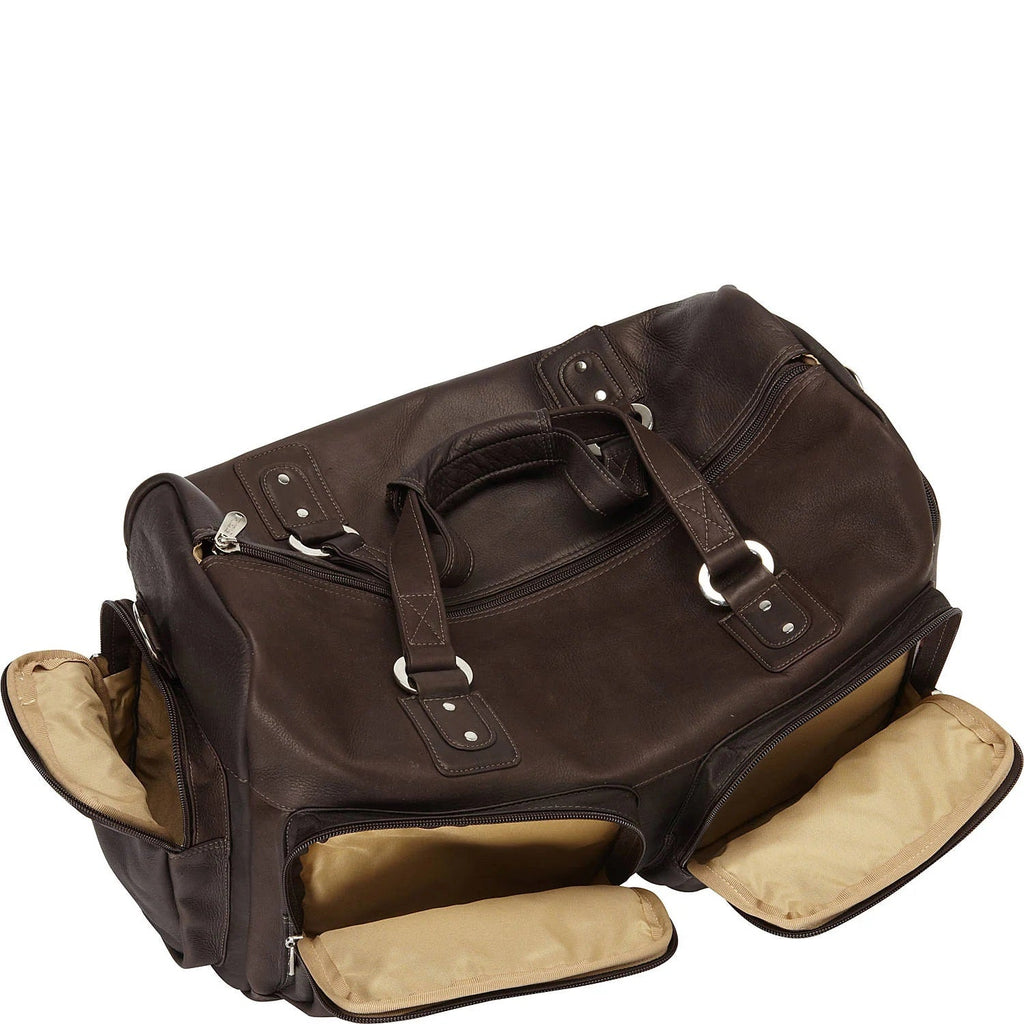 Piel Leather Multi Pocket Carry On Duffle Bag
