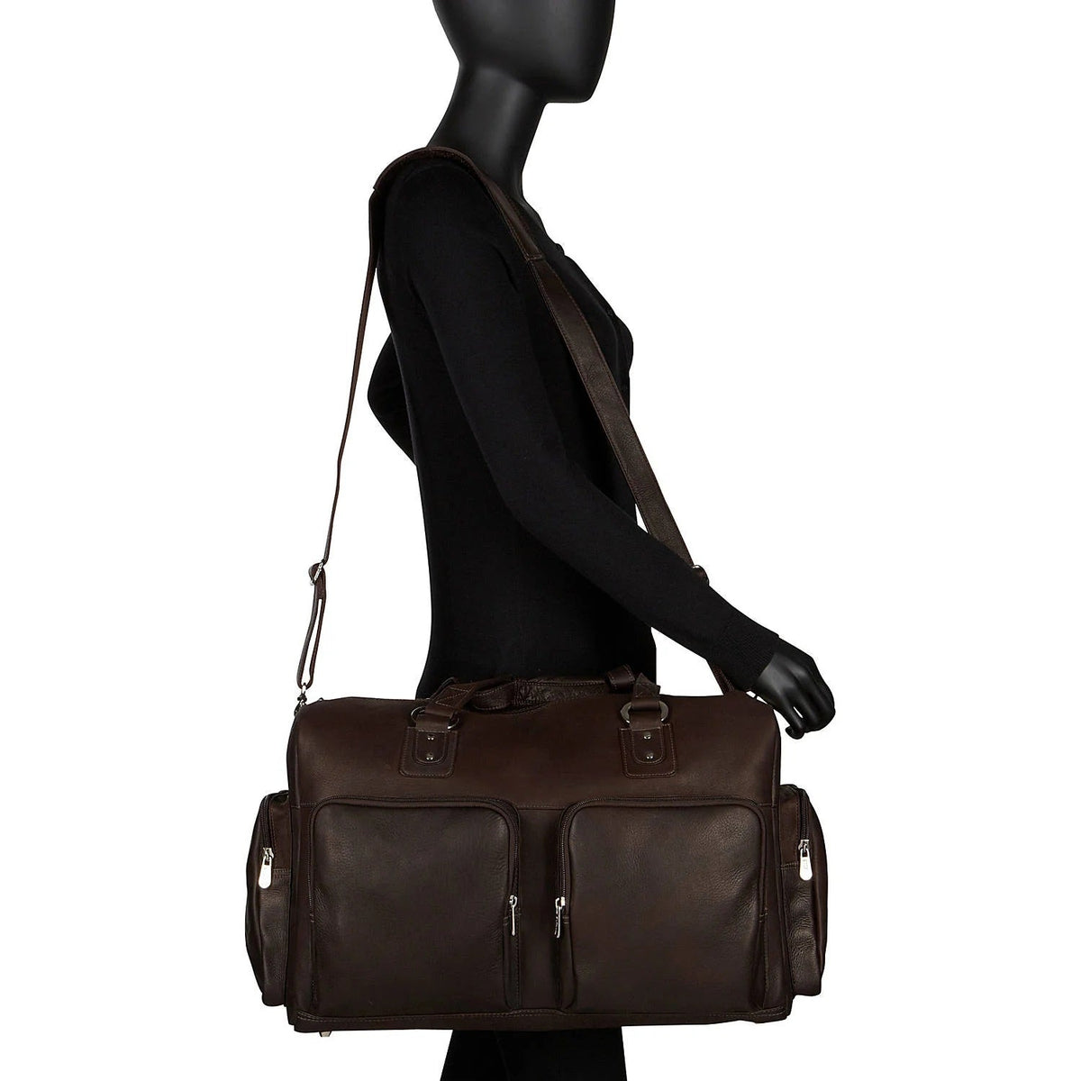Piel Leather Multi Pocket Carry On Duffle Bag