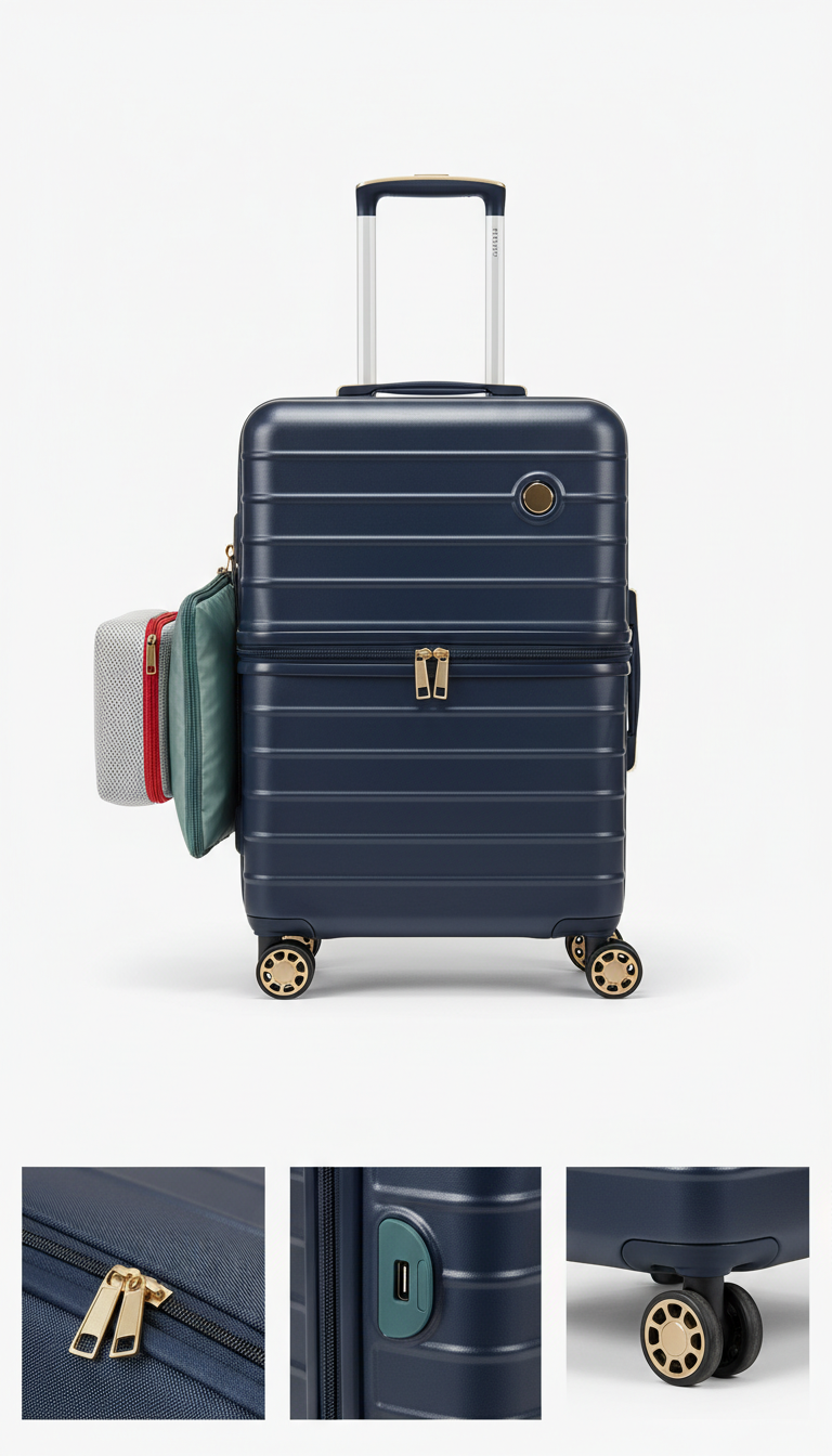 Expandable polycarbonate carry-on suitcase