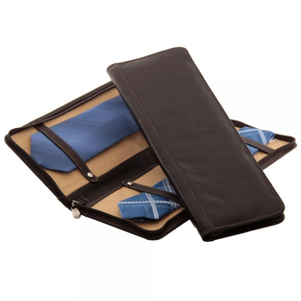 Piel Leather Zippered Tie Case with Snaps